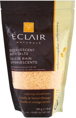 Eclair Naturals, Effervescent Bath Salts, Vanilla & Sweet Orange, 14 oz (397 g) ,حمام، الجمال، أملاح الاستحمام