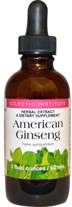 Eclectic Institute, American Ginseng, 2 fl oz (60 ml) ,المكملات الغذائية، أدابتوغين، الانفلونزا الباردة والفيروسية، الجينسنغ السائل