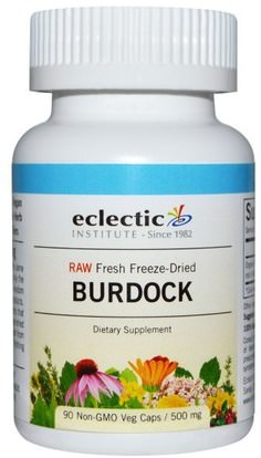 Eclectic Institute, Burdock, Raw, 500 mg, 90 Non-GMO Veggie Caps ,الأعشاب، الجذر الأرقطيون