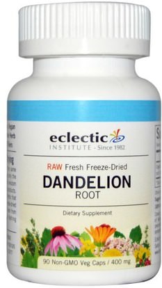 Eclectic Institute, Dandelion Root, Raw, 400 mg, 90 Non-GMO Veggie Caps ,الأعشاب، جذر الهندباء من البرية
