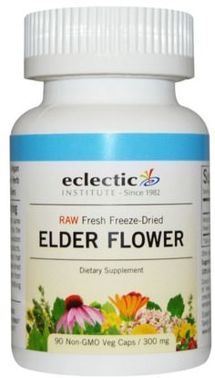 Eclectic Institute, Elder Flower, 300 mg, 90 Non-GMO Veggie Caps ,الصحة، الإنفلونزا الباردة والفيروسية، إلديربيري (سامبوكوس)