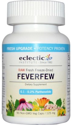 Eclectic Institute, Feverfew, 125 mg, 90 Non-GMO Veggie Caps ,الأعشاب، حمى