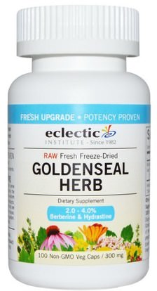 Eclectic Institute, Goldenseal Herb, Raw, 300 mg, 100 Non-GMO Veg Caps ,الأعشاب، غولدنسال، العشب