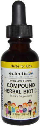 Eclectic Institute, Herbs For Kids, Compound Herbal Biotic, Lemon-Lime Flavored, 1 fl oz (30 ml) ,صحة الأطفال، العلاجات العشبية للأطفال