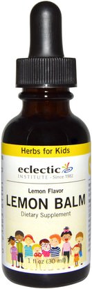 Eclectic Institute, Herbs For Kids, Lemon Balm, Lemon Flavor, 1 fl oz (30 ml) ,الأعشاب، بلسم الليمون، ميليسا