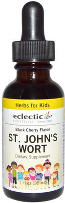 Eclectic Institute, Herbs For Kids, St. Johns Wort, Black Cherry Flavor, 1 fl oz (30 ml) ,الأعشاب، الشارع. جونز، نبتة، تشيلدرنز، الأعشاب، العلاجات