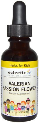 Eclectic Institute, Herbs for Kids, Valerian Passion Flower, 1 fl oz (30 ml) ,الأعشاب، حشيشة الهر، الأطفال العلاجات العشبية