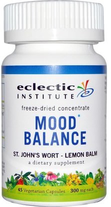 Eclectic Institute, Mood Balance, St. Johns Wort - Lemon Balm, 300 mg, 45 Veggie Caps ,والصحة، والمزاج