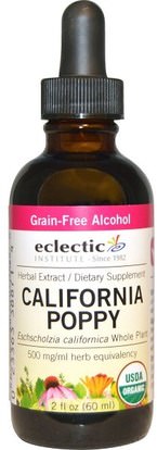 Eclectic Institute, Organic, California Poppy, 2 fl oz (60 ml) ,الأعشاب، الكاليفورنيا.، خشخاش نبات مخدر