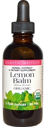 Eclectic Institute, Organic Lemon Balm, 2 fl oz (60 ml) ,الأعشاب، بلسم الليمون، ميليسا