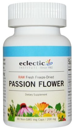 Eclectic Institute, Passion Flower, Raw, 200 mg, 90 Non-GMO Veggie Caps ,الأعشاب، زهرة العاطفة