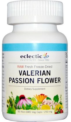 Eclectic Institute, Valerian Passion Flower, 250 mg, 90 Non-GMO Veggie Caps ,والمكملات الغذائية، والنوم