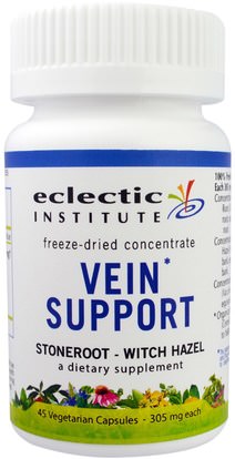 Eclectic Institute, Vein Support, Stoneroot - Witch Hazel, 305 mg, 45 Veggie Caps ,والصحة، والنساء، ودوالي الوريد الرعاية