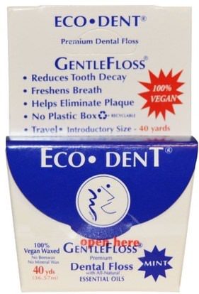 Eco-Dent, GentleFloss, Mint, 40 Yds (36.57 m) ,حمام، الجمال، العناية بالأسنان عن طريق الفم، خيط تنظيف الأسنان