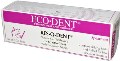 Eco-Dent, Res-Q-Dent, Natural Gel Toothpaste, For Sensitive Teeth, Spearmint, 3 oz (85 g) ,Herb-sa