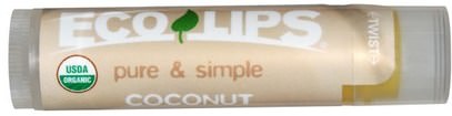 Eco Lips Inc., Pure & Simple, Lip Balm, Coconut.15 oz (4.25 g) ,حمام، الجمال، العناية الشفاه، بلسم الشفاه