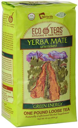 Eco Teas, Yerba Mate Pure Leaf Loose Tea, Green Energy, Unsmoked, 16 oz (454 g) ,الطعام، شاي الأعشاب، يربا، ميت