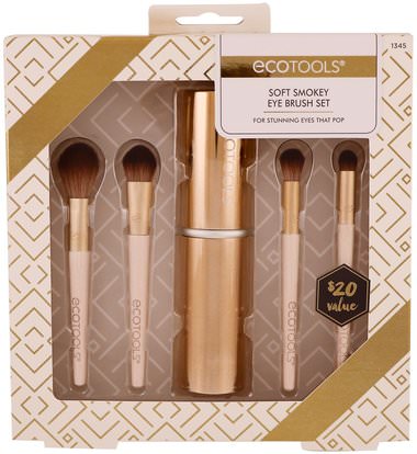 EcoTools, Gold Collection, Soft Smokey Eye Brush Set, 4 Brushes + Case ,حمام، الجمال، أدوات ماكياج، فرش الماكياج
