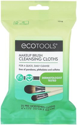 EcoTools, Makeup Brush Cleansing Cloths, 25 Pre-Moistened Cloths ,حمام، الجمال، أدوات ماكياج، فرش ماكياج، مزيل ماكياج