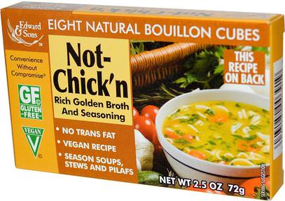 Edward & Sons, Not-Chickn, Natural Bouillon Cubes, 8 Cubes, 9 g Each ,الطعام، حساء الباستا الأرز والحبوب والمعكرونة والحساء