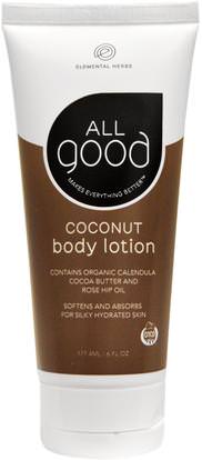 All Good Products, All Good, Coconut Body Lotion, 6 fl oz (177.4 ml) ,حمام، الجمال، غسول الجسم