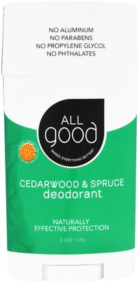 All Good Products, All Good, Deodorant, Cedarwood & Spruce, 2.5 oz (72 g) ,حمام، الجمال، مزيل العرق