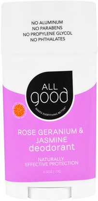 All Good Products, All Good, Deodorant, Rose Geranium & Jasmine, 2.5 oz (72 g) ,حمام، الجمال، مزيل العرق