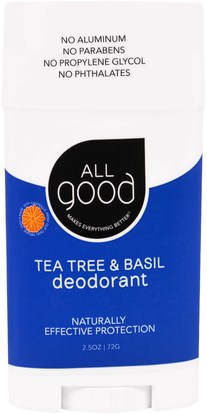 All Good Products, All Good, Deodorant, Tea Tree & Basil, 2.5 oz (72 g) ,حمام، الجمال، مزيل العرق