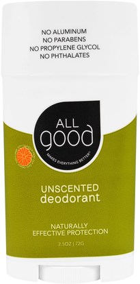 All Good Products, All Good, Deodorant, Unscented, 2.5 oz (72 g) ,حمام، الجمال، مزيل العرق