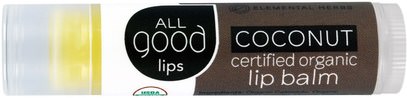 All Good Products, All Good Lips, Certified Organic Lip Balm, Coconut, 4.25 g ,حمام، الجمال، العناية الشفاه، بلسم الشفاه