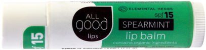 All Good Products, All Good Lips, Lip Balm, SPF 15, Spearmint, 4.25 g ,حمام، الجمال، العناية الشفاه، بلسم الشفاه