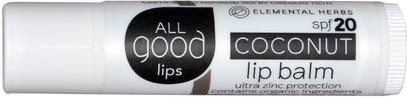 All Good Products, All Good Lips, Lip Balm, SPF 20, Coconut, 4.25 g ,حمام، الجمال، العناية الشفاه، بلسم الشفاه