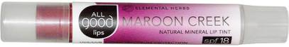 All Good Products, All Good Lips, Natural Mineral Lip Tint, SPF 18, Maroon Creek, 2.55 g ,حمام، الجمال، أحمر الشفاه، معان، بطانة، العناية الشفاه
