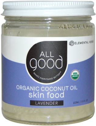 All Good Products, All Good, Organic Coconut Oil, Skin Food, Lavender, 7.5 fl oz (222 ml) ,حمام، الجمال، زيت جوز الهند الجلد