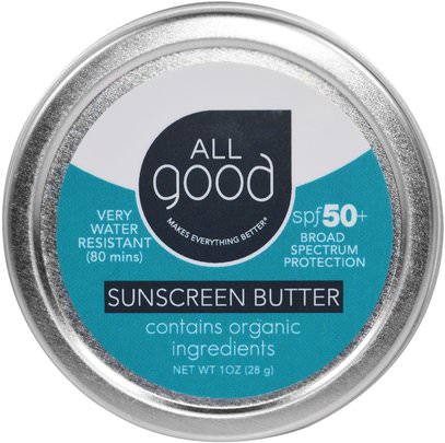 All Good Products, All Good, Sunscreen Butter, SPF 50, 1 oz (28 g) ,حمام، الجمال، واقية من الشمس، سف 50-75