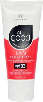 All Good Products, Kids Sunscreen, SPF 33, 3 fl oz (89 ml) ,حمام، الجمال، واقية من الشمس، سف 30-45، والأطفال والطفل واقية من الشمس