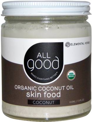 All Good Products, Organic Coconut Oil, Skin Food, Coconut, 7.5 fl oz (222 ml) ,حمام، الجمال، زيت جوز الهند الجلد