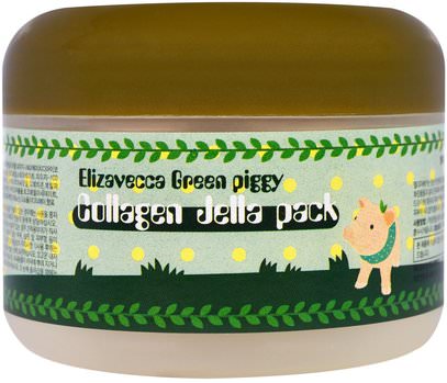 Elizavecca, Green Piggy, Collagen Jelly Pack, 3.53 oz (100 g) ,حمام، الجمال، درس بإجهاد، هشاشة العظام، الكولاجين