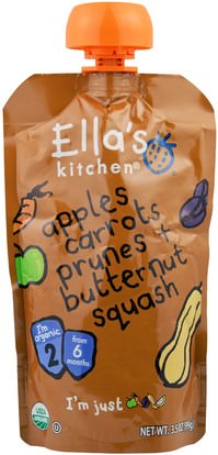 Ellas Kitchen, Apples Carrots Prunes + Butternut Squash, Super Smooth Puree, 3.5 oz (99 g) ,صحة الأطفال، أغذية الأطفال، تغذية الطفل، الغذاء