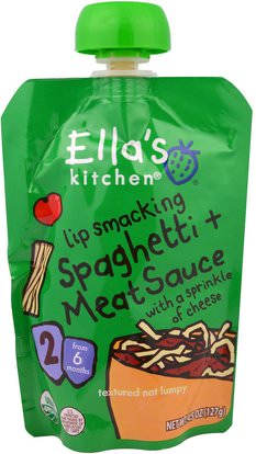 Ellas Kitchen, Lip Smacking Spaghetti + Meat Sauce with a Sprinkle of Cheese, Stage 2, 4.5 oz (127 g) ,صحة الأطفال، أغذية الأطفال، تغذية الطفل، الغذاء