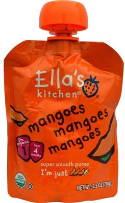Ellas Kitchen, Mangoes Mangoes Mangoes, Super Smooth Puree, 2.5 oz (70 g) ,صحة الأطفال، أغذية الأطفال، تغذية الطفل، الغذاء