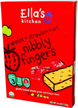 Ellas Kitchen, Nibbly Fingers, Apples + Strawberries, 5 Bars, 4.4 oz (125 g) ,صحة الطفل، تغذية الطفل، وجبات خفيفة الطفل والأصبع الأطعمة، طفل وجبات خفيفة، أطفال الأطعمة