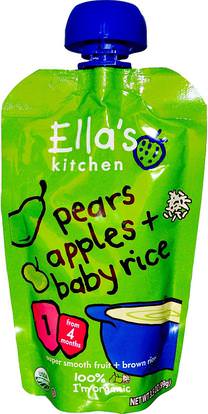 Ellas Kitchen, Pears, Apples + Baby Rice, Stage 1, 3.5 oz (99 g) ,صحة الأطفال، أغذية الأطفال، تغذية الطفل، الغذاء