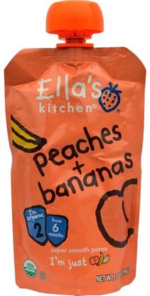 Ellas Kitchen, Super Smooth Puree, Peaches + Bananas, 3.5 oz (99 g) ,صحة الأطفال، أغذية الأطفال، تغذية الطفل، الغذاء
