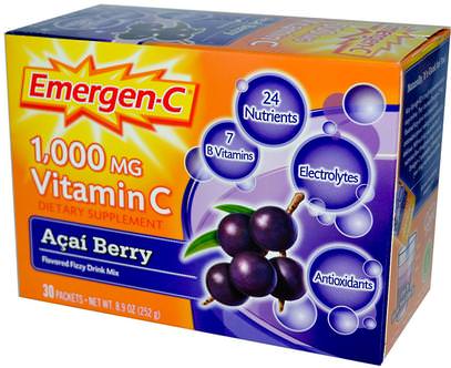 Emergen-C, 1,000 mg Vitamin C, Acai Berry, 30 Packets, 8.4 g Each ,الفيتامينات، فيتامين ج