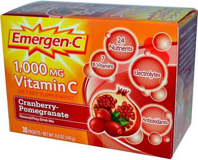 Emergen-C, 1,000 mg Vitamin C, Cranberry-Pomegranate, 30 Packets, 8.3 g Each ,والرياضة، بالكهرباء شرب التجديد