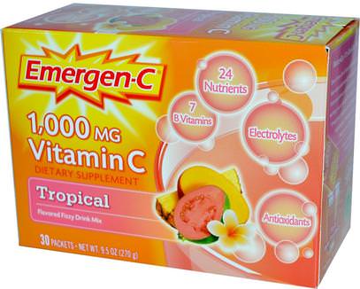 Emergen-C, 1,000 mg Vitamin C, Tropical, 30 Packets, 9.0 g Each ,الفيتامينات، فيتامين ج