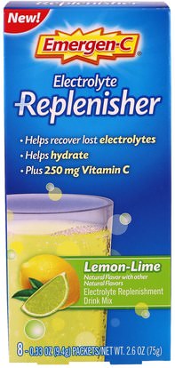 Emergen-C, Electrolyte Replenisher, Lemon-Lime, 8 Packets, 0.33 oz (9.4 g) Each ,والرياضة، بالكهرباء شرب التجديد