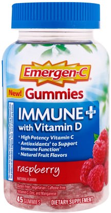 Emergen-C, Immune Plus with Vitamin D Gummies, Raspberry, 45 Gummies ,الفيتامينات، فيتامين d3