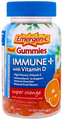 Emergen-C, Immune Plus with Vitamin D Gummies, Super Orange, 45 Gummies ,الفيتامينات، فيتامين d3